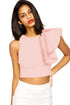 Sexy Pink One-shoulder Ruffle Crop Top